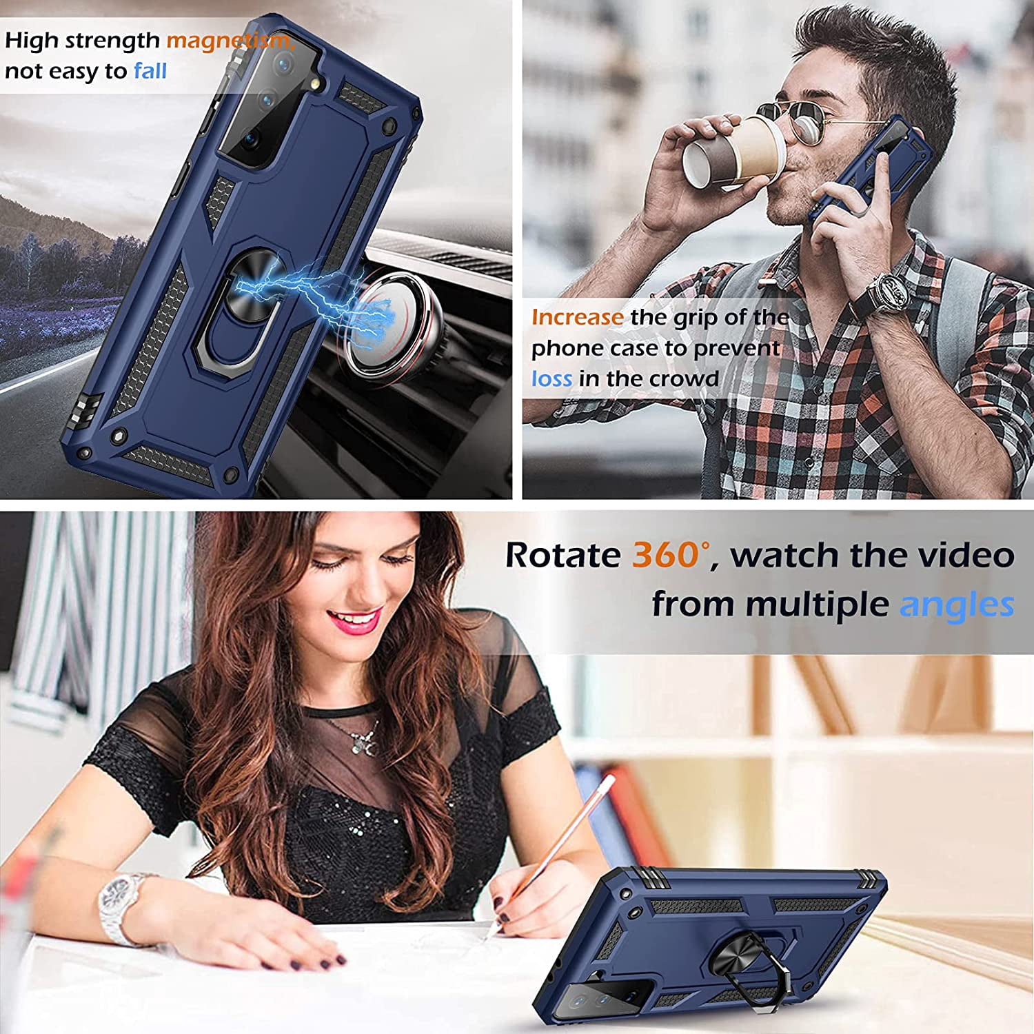 Case for Samsung Galaxy S21 5G Case Heavy Duty with Built in Screen Protector Hard  Military Anti-Fall Bumper Cover for Samsung S21 5G 6.2 2021 Phone Cases with Magnetic Ring Kickstand Black
