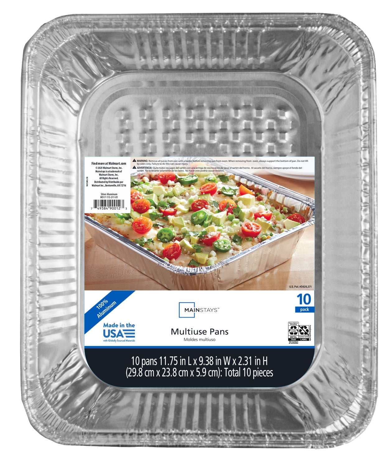 (4 pack) Mainstays Aluminum Half Steam Pan, 11.75" x 9.38", Disposable Catering Pan, 10 Count