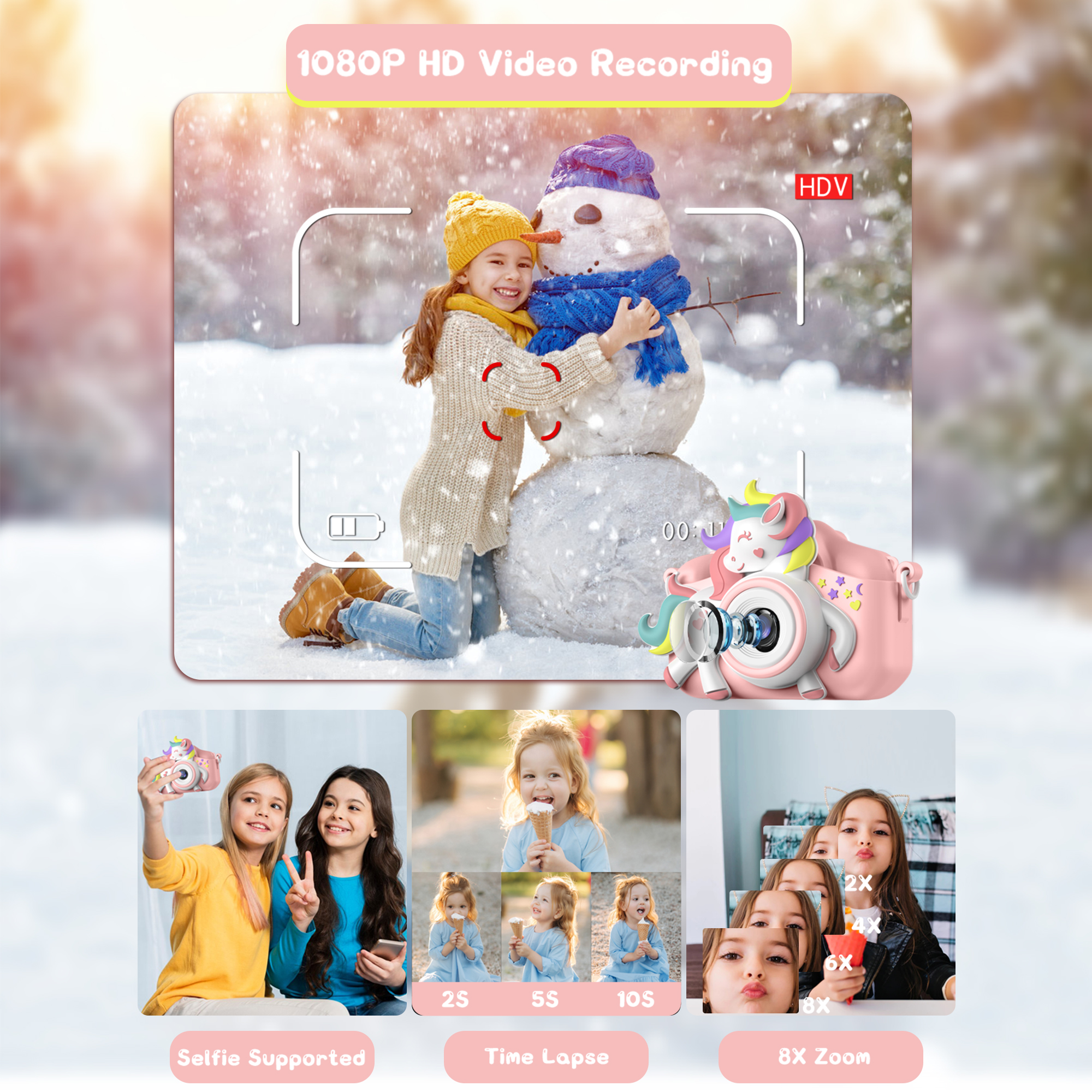 Gofunly Kids Digital Camera 1080P, Pink photo 3