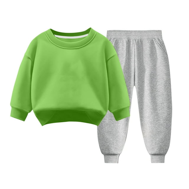 Tenues d'Automne pour Garçons Filles 3 4 5 6 7 8 9 Ans Coton Chaud Col Rond Manches Longues Chandail et Pantalon Ensembles 2 Pcs (5T, Vert 01)