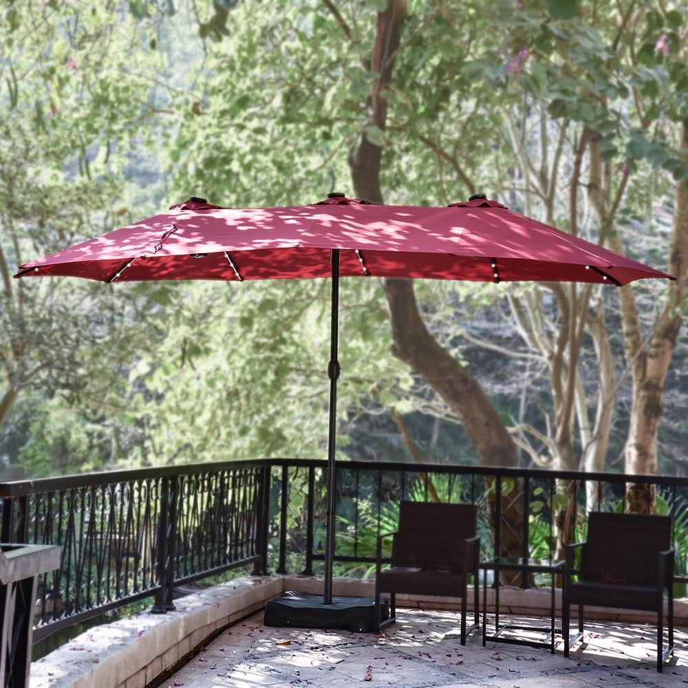 15 Ft Solar LED Patio Double-Sided Umbrella, Outdoor Extra Large Market