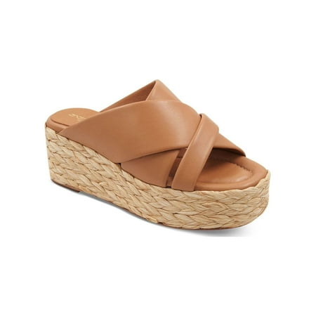 

ANDRE ASSOUS Womens Beige 1-1/2 Platform Comfort Calsea Round Toe Wedge Slip On Leather Slide Sandals Shoes 39