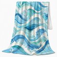thumbnail image 2 of Dynamic Ocean Wave Japanese Art, Cozy Artistic Scene, Warm Flannel Blanket for Beach House and Reading Nook, Beach Lovers Valentine's Day Gift, Artistic Home Decor, 2 of 9