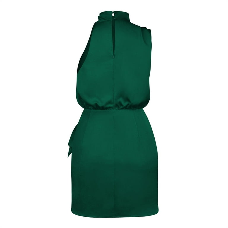 XIAQUJ Women's Satin Sleeveless Backless Turtleneck Tie Waist Wrap Bodycon  Mini Dress Womens Dresses GN1 S - Walmart.com