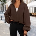 thumbnail image 2 of DHFJKG Women Hoodie Crop Coat Solid Color Zipper Stand Collar Elastic Waisted Oversized Long Sleeve Sweatshirt Cropped Jacket Fashionable Coats, 2 of 6
