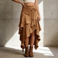 thumbnail image 4 of Womens Western Asymmetrical Fringe Skirt with Rope Tie Belt Boho Midaxi Length Ankle Length Skirt Brown XL, 4 of 6