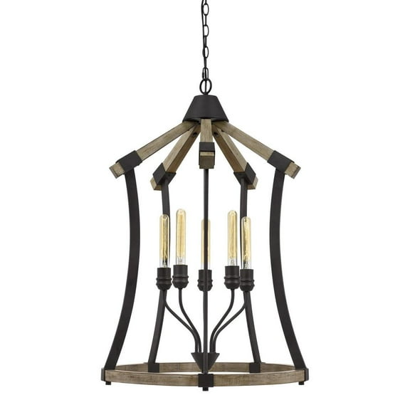 Cal Lighting Dali 60W X 5 Metal/Pine Wood Chandelier (Edison Bulbs Not Included)