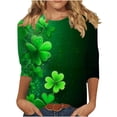 thumbnail image 2 of Craaazy St Patricks Day Shirts for Women Casual 3/4 Sleeve Loose Tops Crew Neck Funny Green-themed T-Shirts Gifts, 2 of 6