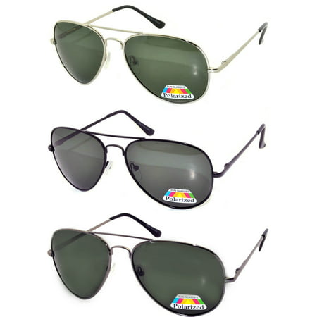 Polarized Aviator Style Sunglasses Colored Metal Frame OWL (3 Pack)