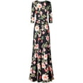 thumbnail image 2 of Bon Rosy, Women's, 3/4 Sleeve V-Neck Printed Maxi Faux Wrap Dress, Black Pink, S, 2 of 2