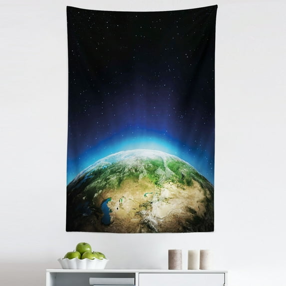 Earth Tapestry, Russia from the Space Starry Night Sky Vivid Lands Science Cartography, Fabric Wall Hanging Decor for Bedroom Living Room Dorm, 5 Sizes, Blue Green Pale Brown, by Ambesonne