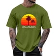 thumbnail image 3 of ibuvkizy Mens Graphic Tees Short Sleeve Crew Neck Casual Letter Print Summer Beach Vintage Hawaiian Vintage Pullover Army Green,L, 3 of 5