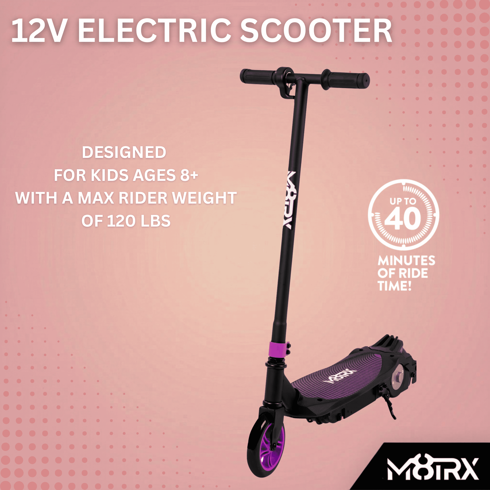 M8TRX Sports Purple 12V Electric Scooter for Kids Ages 6-12, Powered E-Scooter with Speeds of 10 MPH