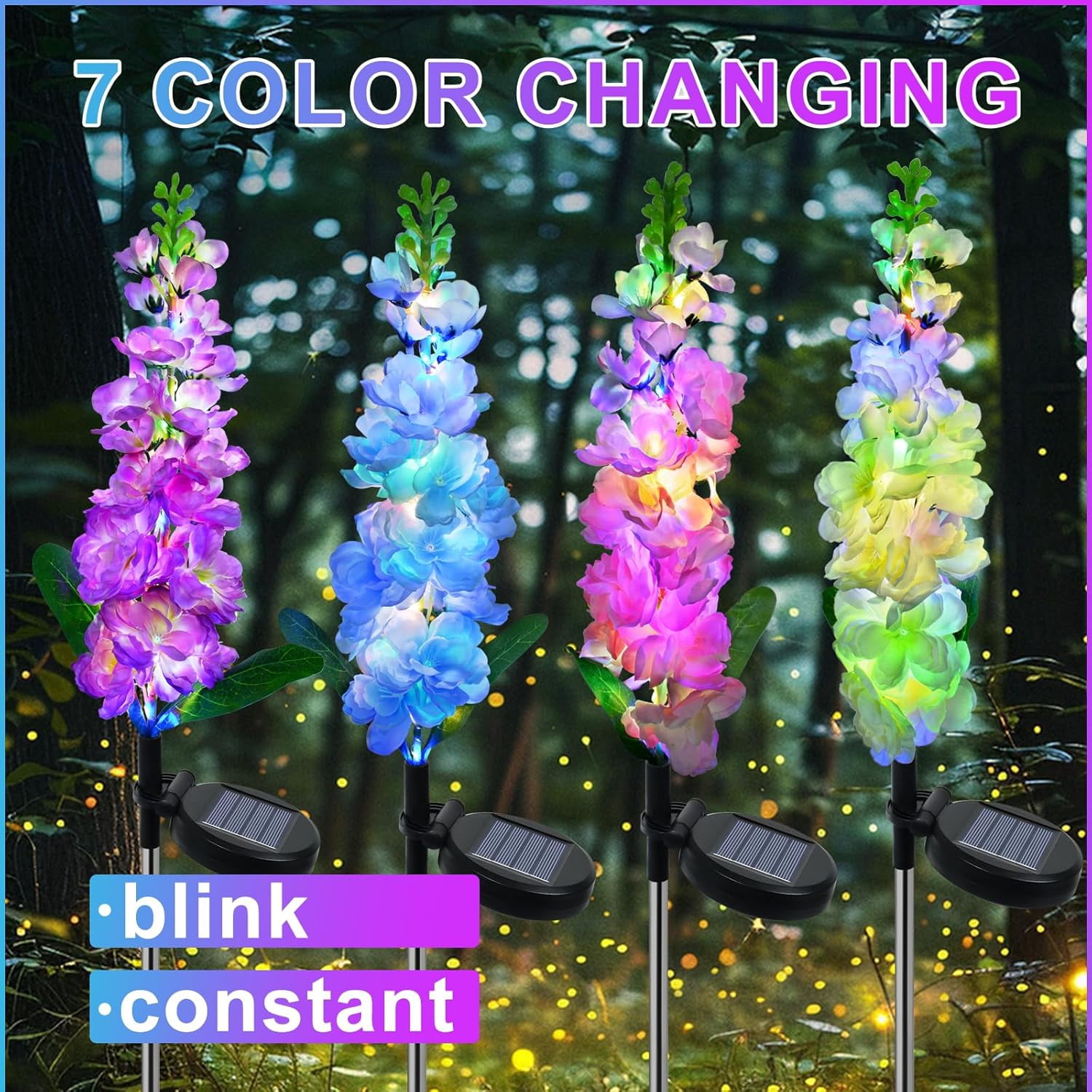 Qoosea Solar Delphinium Flowers Lights Outdoor, 4 pack 80 Leds Waterproof Solar Garden Lights Yard Decorations Outdoor Garden Lights Outside Gift for Women