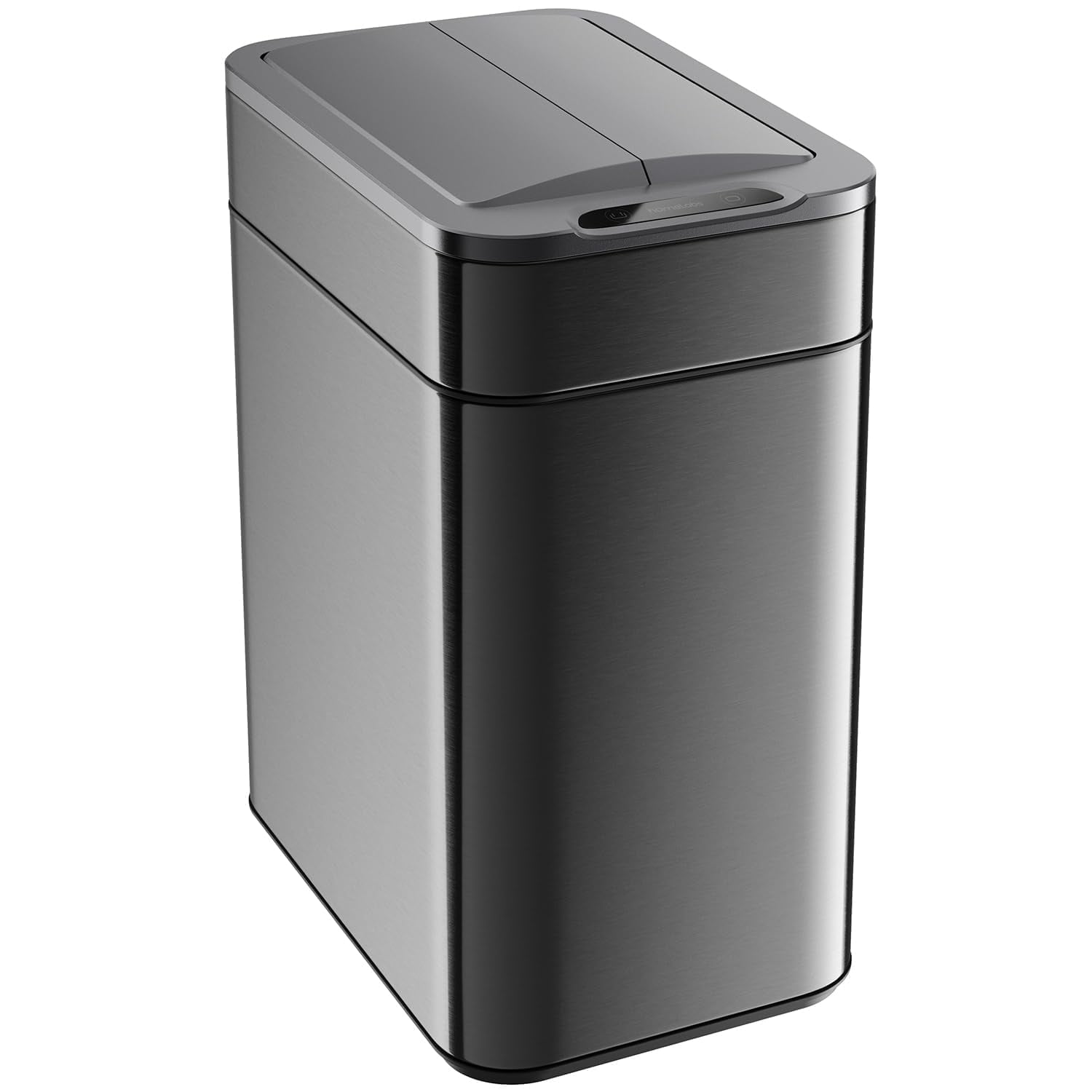 (2 pack) hOmeLabs Robust 13 Gallon Sensor Trash Can, Retractable Butterfly Lid, Batteries Included, Maximizing Space, Easy to Clean, Battery-Powered - Dark Stainless Steel