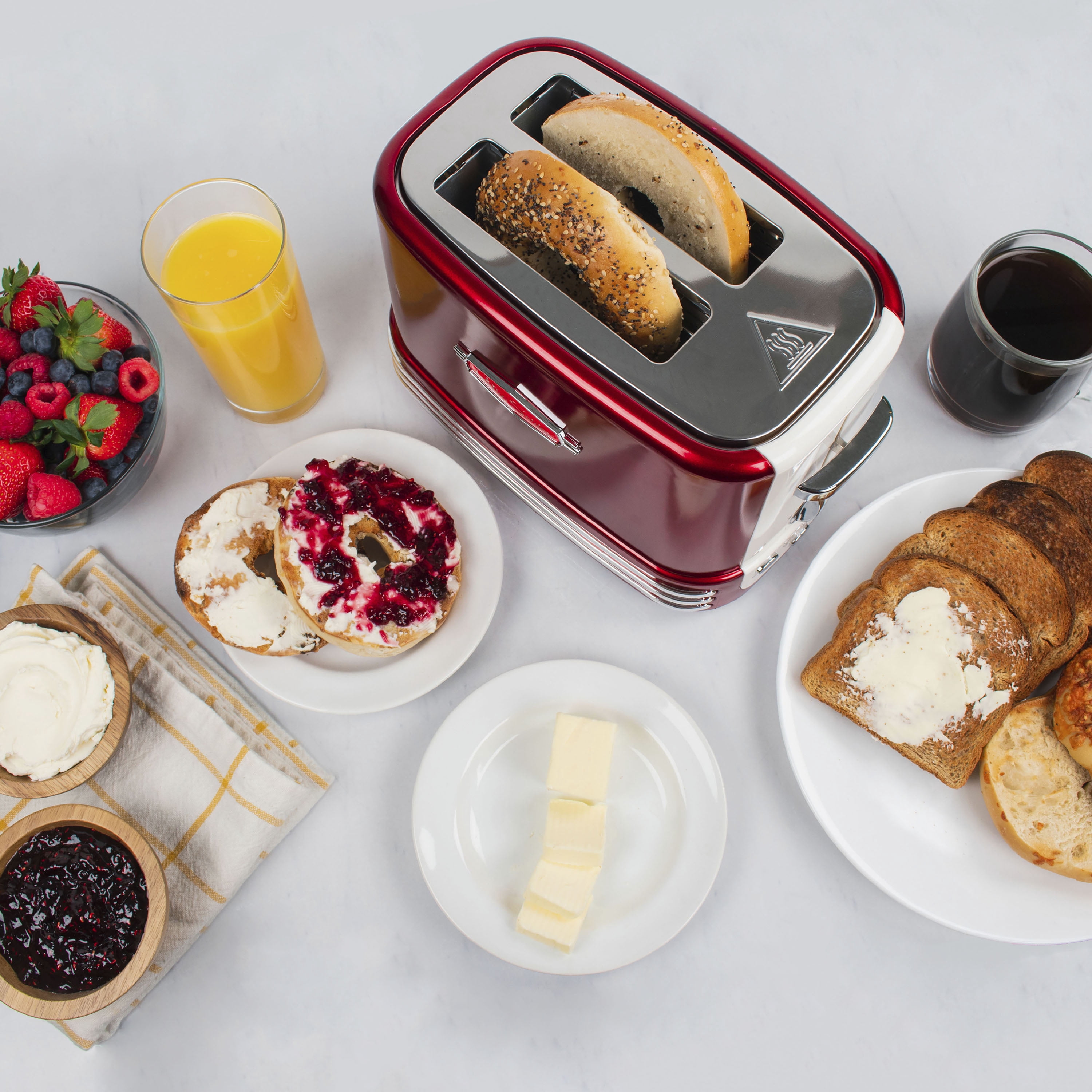 Nostalgia Retro 2 Slice Toaster, Vintage Toaster Oven for Bagels and Thick Bread, Red