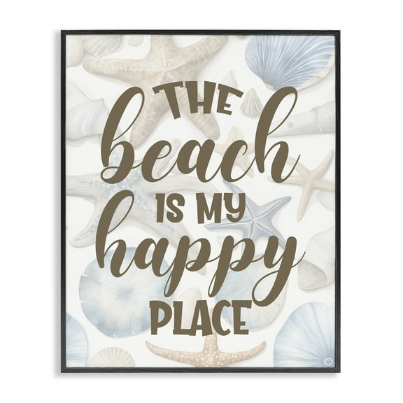 Stupell Industries Beach Happy Place Typography Painting Black Framed Art Print Wall Art, 11 x 14
