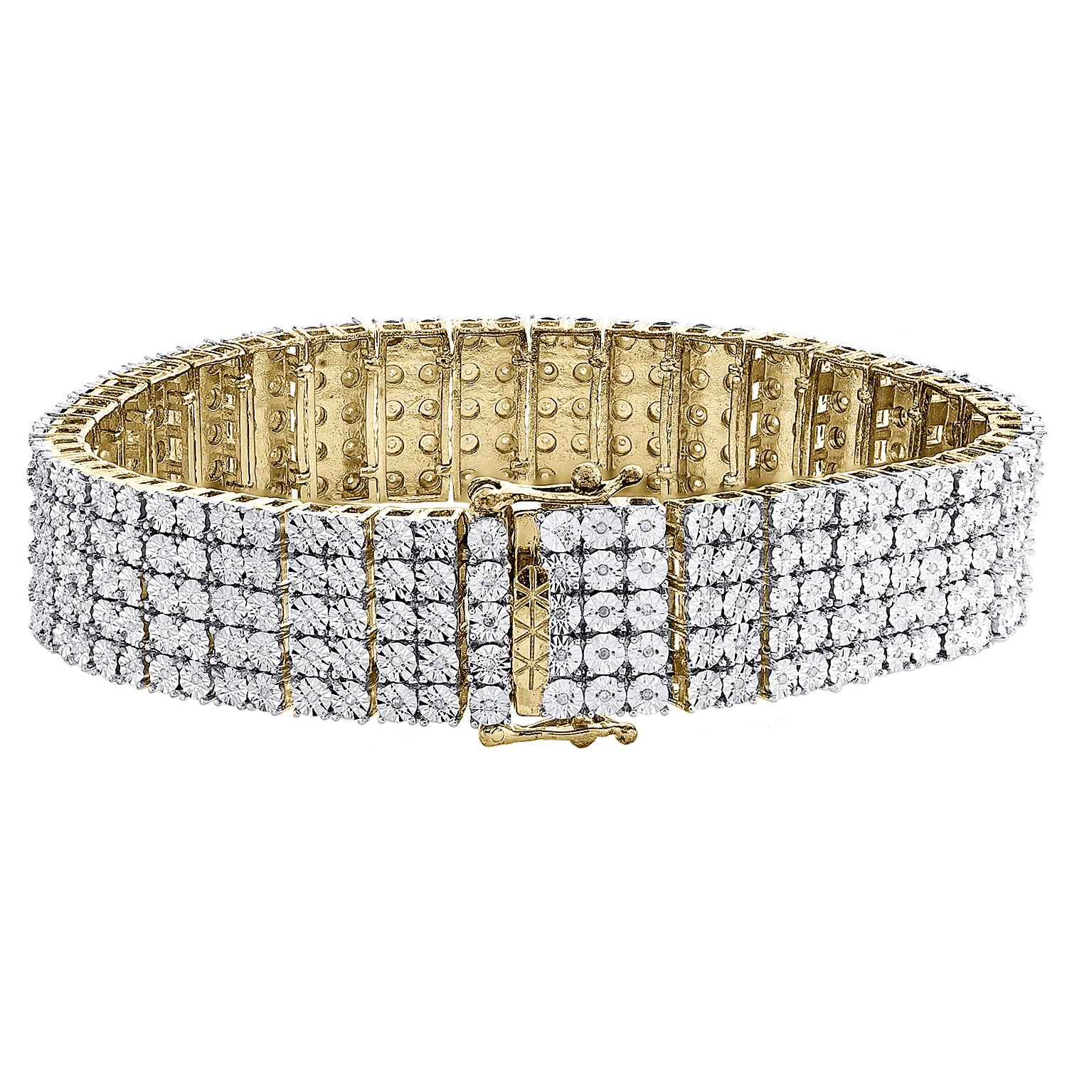 Real Diamond Sterling Silver 5 Row Tennis Bracelet 16mm Miracle Set 6/9 CT