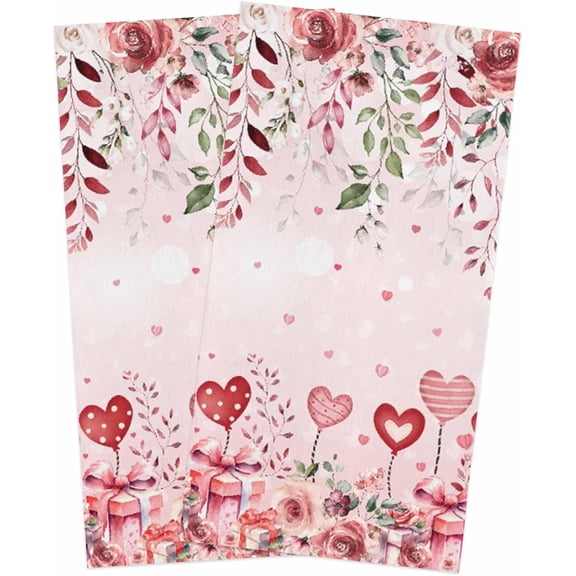 Valentine''s Day Kitchen Towels Set of 2 Love Heart Rose Dish Towels and Dishcloths Sets Decorative Tea Towel Pink Gift Eucalyptus Leaves Absorbent Hand Towels for Kitchen Drying Bathroom Decor