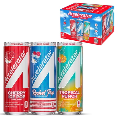 Accelerator Energy Drink, Variety Pack 12 fl oz can (12 pack), Zero Sugar, Sustained Energy from 100% Natural Caffeine (200mg from Green Coffee Bean & Green Tea extract)