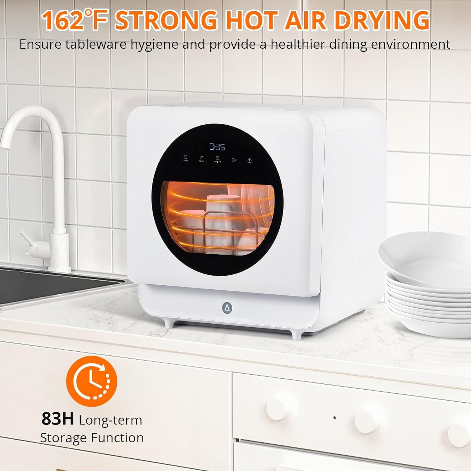M optimized Compact Countertop Dishwasher, Double Transparent Window Portable Countertop Dishwashers with 2 Water Inlet Methods, 162℉ High Temperature and Air Drying Function Dishwasher