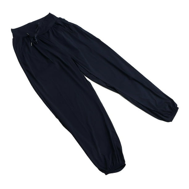 Womens Yoga Sweatpants Drawstring Loose High Waisted Comfy Lounge Jogger Pants ( Navy Blue ) M