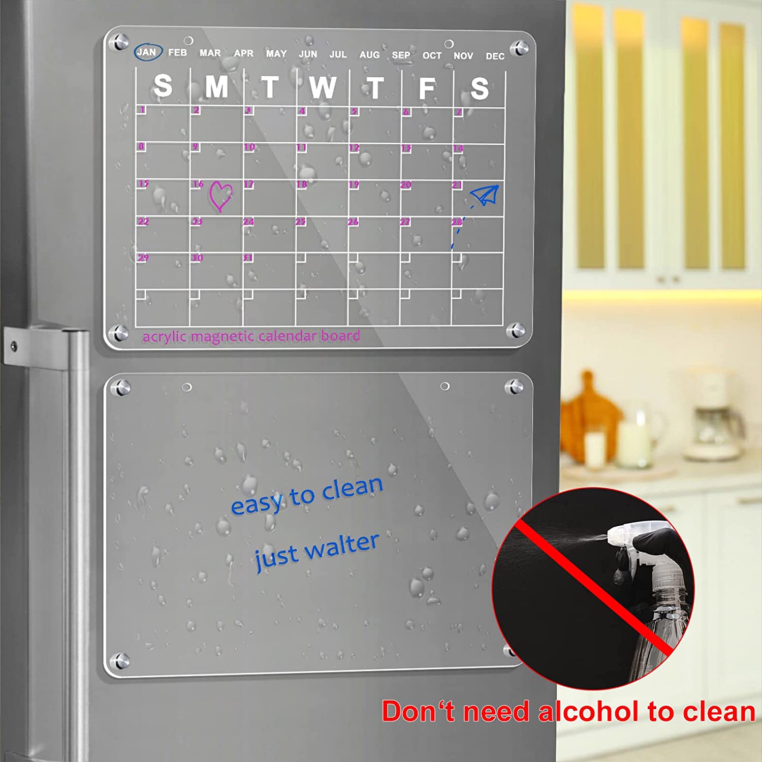 Monthly Planner plus Memo Dry Erase Board Acrylic, Magnetic with 6 Pens