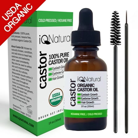 Organic Castor Oil - 100% USDA Certified Pure Cold Pressed - Boost Growth For Eyelashes, Hair, Eyebrows, Face and Skin - with Treatment Applicator Kit 1oz (Best Castor Oil For Arthritis)