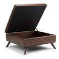 thumbnail image 5 of SIMPLIHOME Owen Table Basse Carrée de 36 Pouces de Large avec Dessus Relevable et Rangement, Pouf Repose-Pieds de Cocktail en Similicuir Brun Châtaigne Vieilli Rembourré, Style Milieu du Siècle Moderne, Salon, 5 of 5