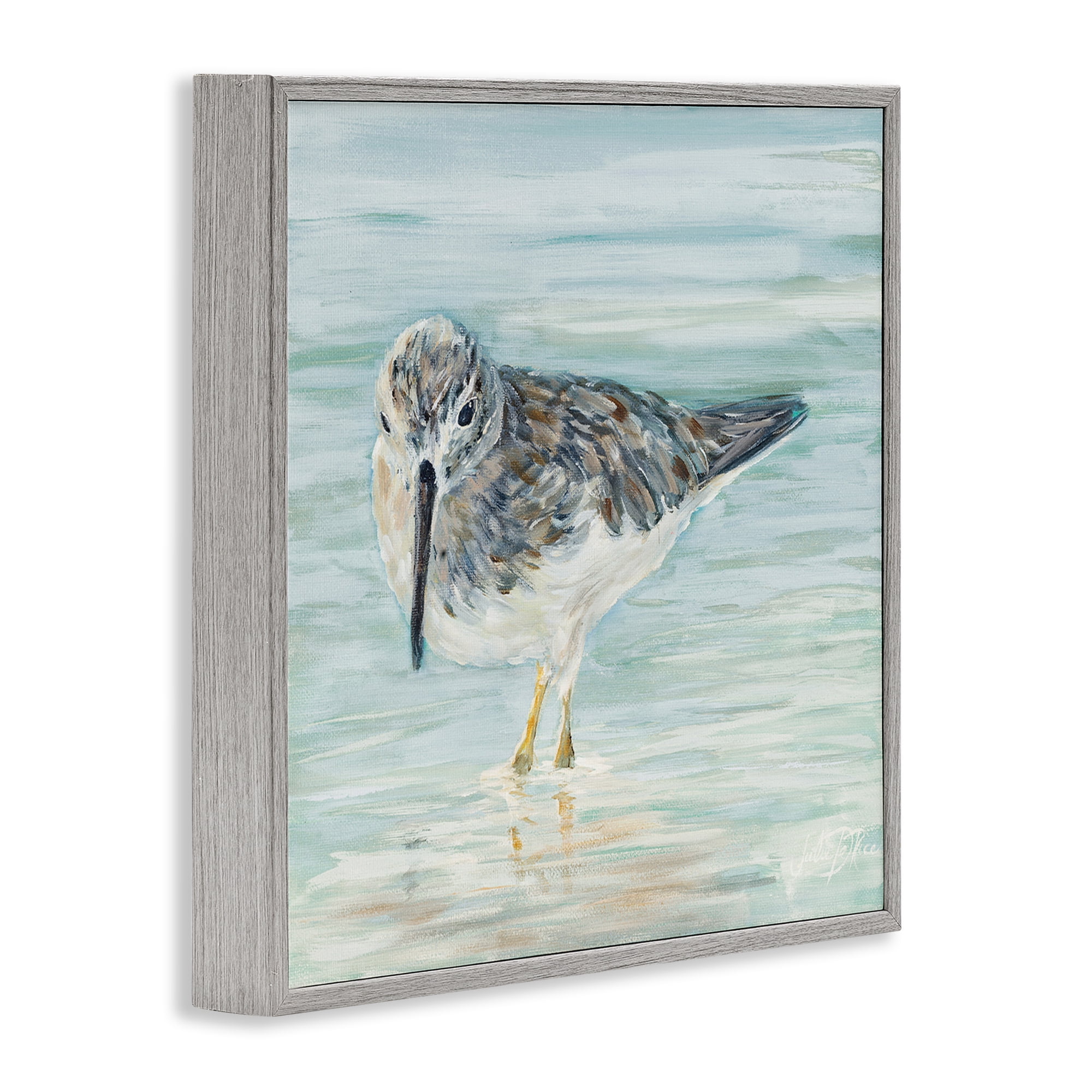 Stupell Industries Sandpiper on Shallow Shore Animals & Insects Painting Gray Framed Art Print Wall Art, 17 x 17