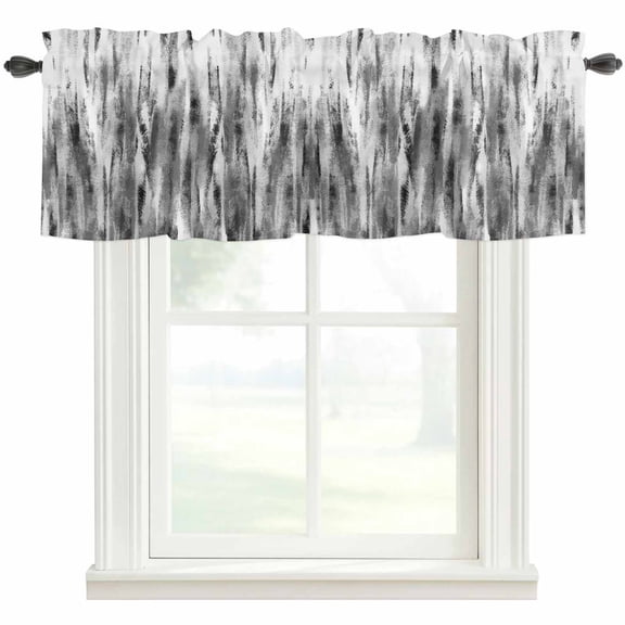 Black Grey Vintage Rod Pocket Curtain Valance, Retro Abstract Art Farmhouse Window Valance for Living Room, Bedroom, Kitchen 42"W x 18"L