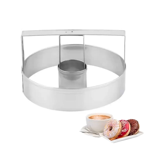 Stainless Steel Round Donut Cutter Mold with Handle, Double Ring Doughnut Cookie Cutting Tool, Reusable Metal Donut Maker for Homemade Baking Doughnuts