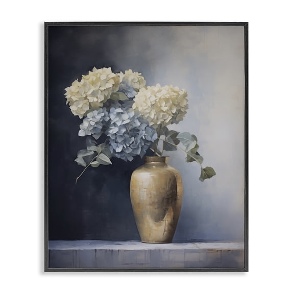 Stupell Industries Subtle Hydrangeas in Vase Floral Painting Black Framed Art Print Wall Art, 11 x 14