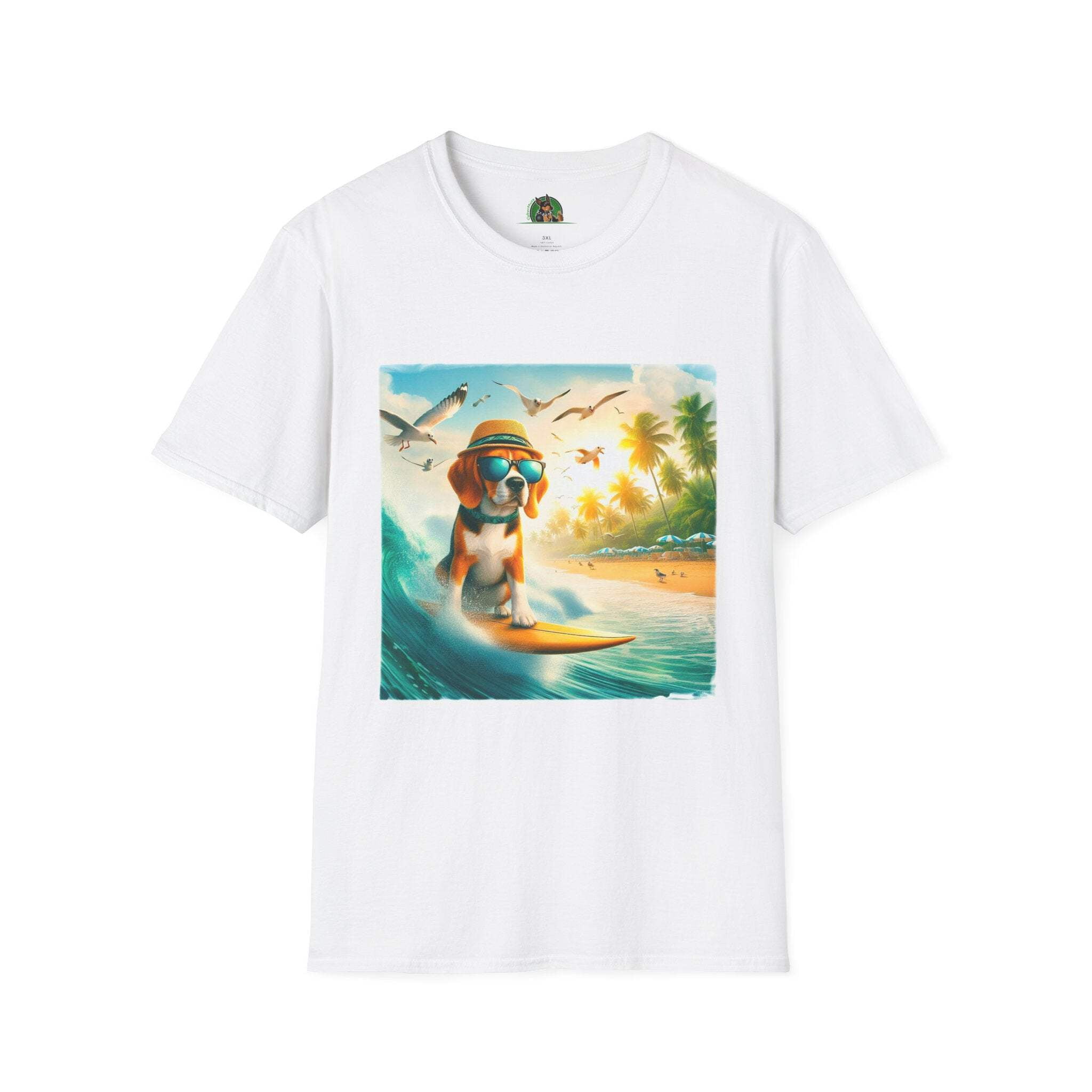Beagle Surfing Wearing Hat And Shades