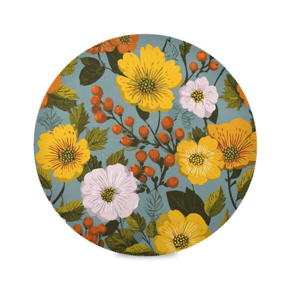 Round Placemat Heat Resistant & Wrinkle-Free Dining Table Decor Placemat For Home & Weddings Floral Pattern