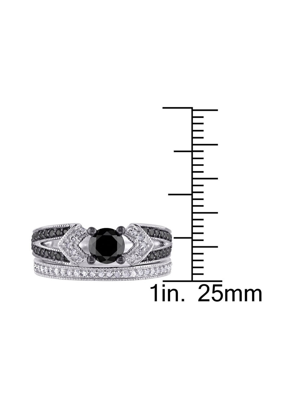 1.12 Carat (Ctw) Black Diamond Engagement Ring and Wedding Band Set in Sterling Silver for Women