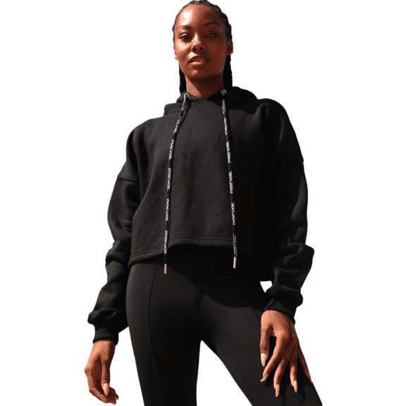 All Black Prevail Font Cropped Hoodie