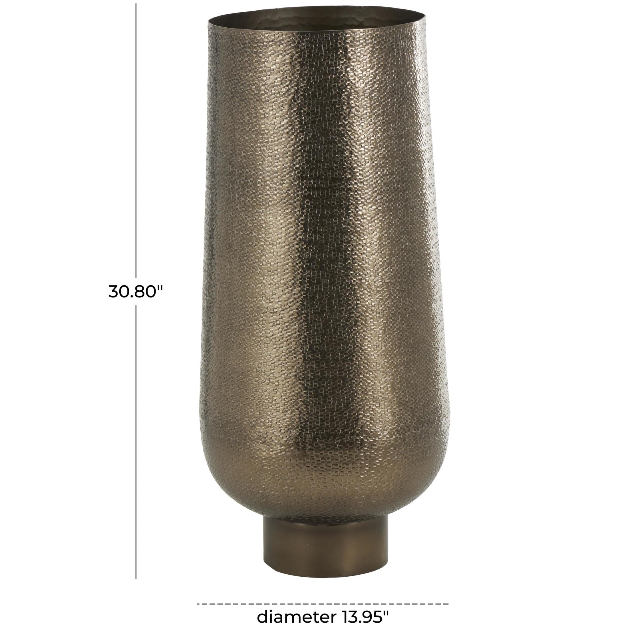 DecMode 31" Geometric Textured Wide Floor Brass Aluminum Metal Vase with Elevated Base