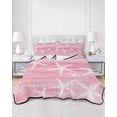 thumbnail image 2 of Quilts Twin Size Bedding Set, Pink Coastal Lightweight Quilted Comforter, Summer Ocean Waves Ombre Sea Starfish Soft Reversible Bedspread Coverlet with Pillow Covers for All Season, 68" x 86", 2 of 7