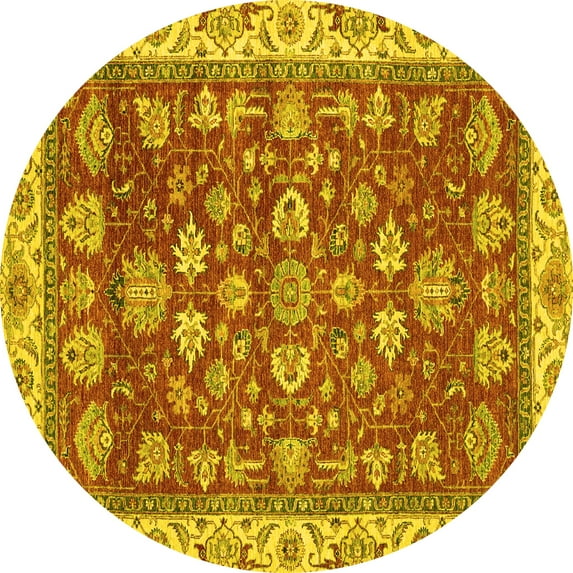 Ahgly Company Indoor Round Oriental Yellow Traditional Area Rugs, 8' Round
