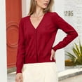 thumbnail image 6 of BiZtdJrK Womens Long Sleeve Sweater Cardigans V Neck Button Down Open Front Shrug Sweaters Regular Fit Solid Casual Knit Cardigan Fall Outwear Red XXL, 6 of 10