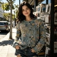 thumbnail image 6 of Uaswgudfs Women's Floral Printed Knit Cardigan, Long Sleeve Button-Front Crew Neck Casual Fashion Outerwear - Artistic Spring Summer Trendy Sweater S, 6 of 6