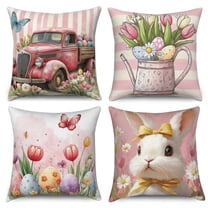 Dashan Easter Throw Pillow Covers 18x18 Set of 4,Spring Bunny Rabbit Flower Decorative Pillow Cases for Bedroom Sofa Couch