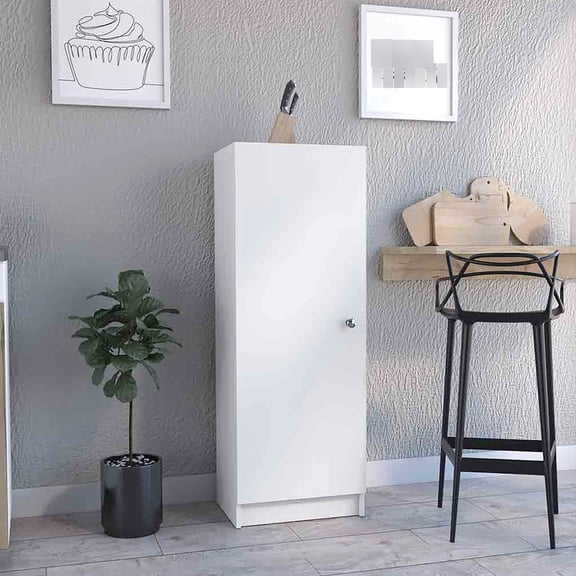 White Kitchen Pantry, 47.82" Height, One Door Cabinet With Four Interior Shelves, 12.46" Depth, Space Saving For Utility, Garage, Or Bedroom, Easy To Assemble 47" H Cabinet, Depth Efficient Utility