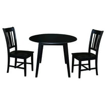 42" Round Solid Wood Dual Drop Leaf Table with 2 Chairs in Black