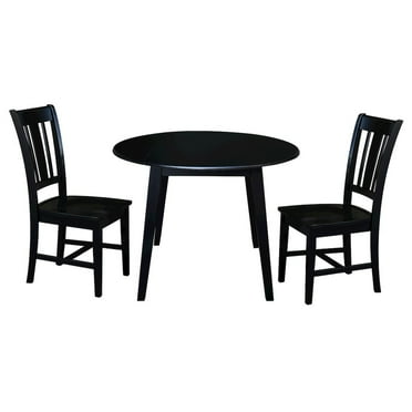42" Round Solid Wood Dual Drop Leaf Table with 2 Chairs in Black