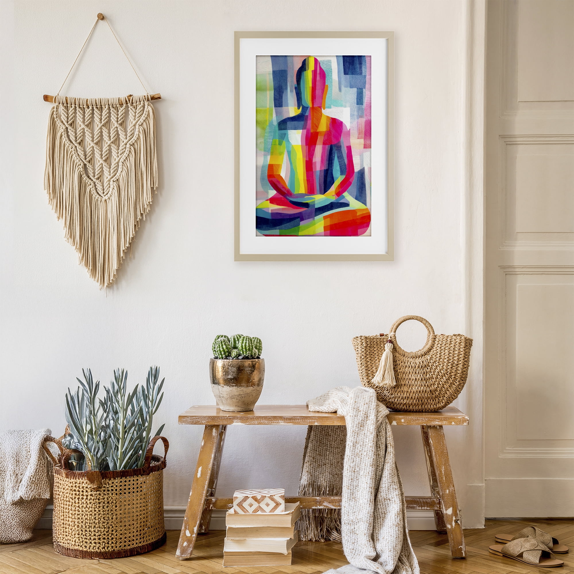 Stupell Industries Geometric Buddha In Spectrum Birch Framed Print Under Glass, design by Chromatic Storm Studio