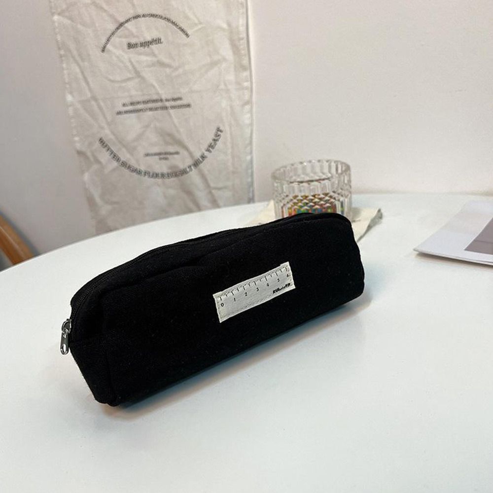 Simple Portable Large Capacity Canvas Stationery Pouch Storage Bag Pencil Case Pencil Bag BLACK