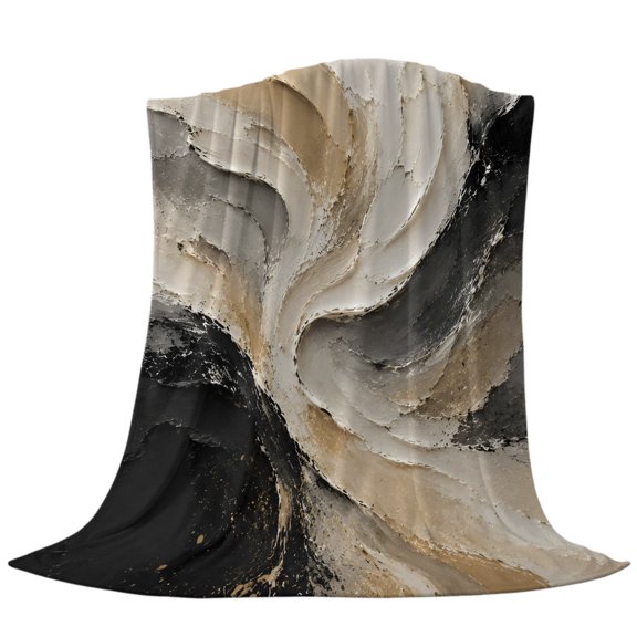 Black Beige Waves Throw Flannel Blanket Modern Farmhouse Abstract Minimalist Lines Super Soft Cozy Bed Blanket, Lightweight Plush Fuzzy Bed Throw for Bedroom Sofa Couch Living Room 60x80in