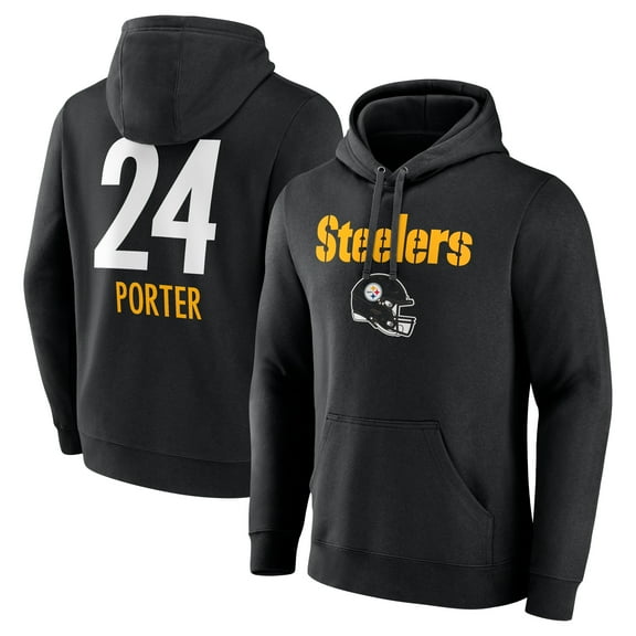 Men's Joey Porter Jr. Black Pittsburgh Steelers Team Wordmark Player Name & Number Pullover Hoodie